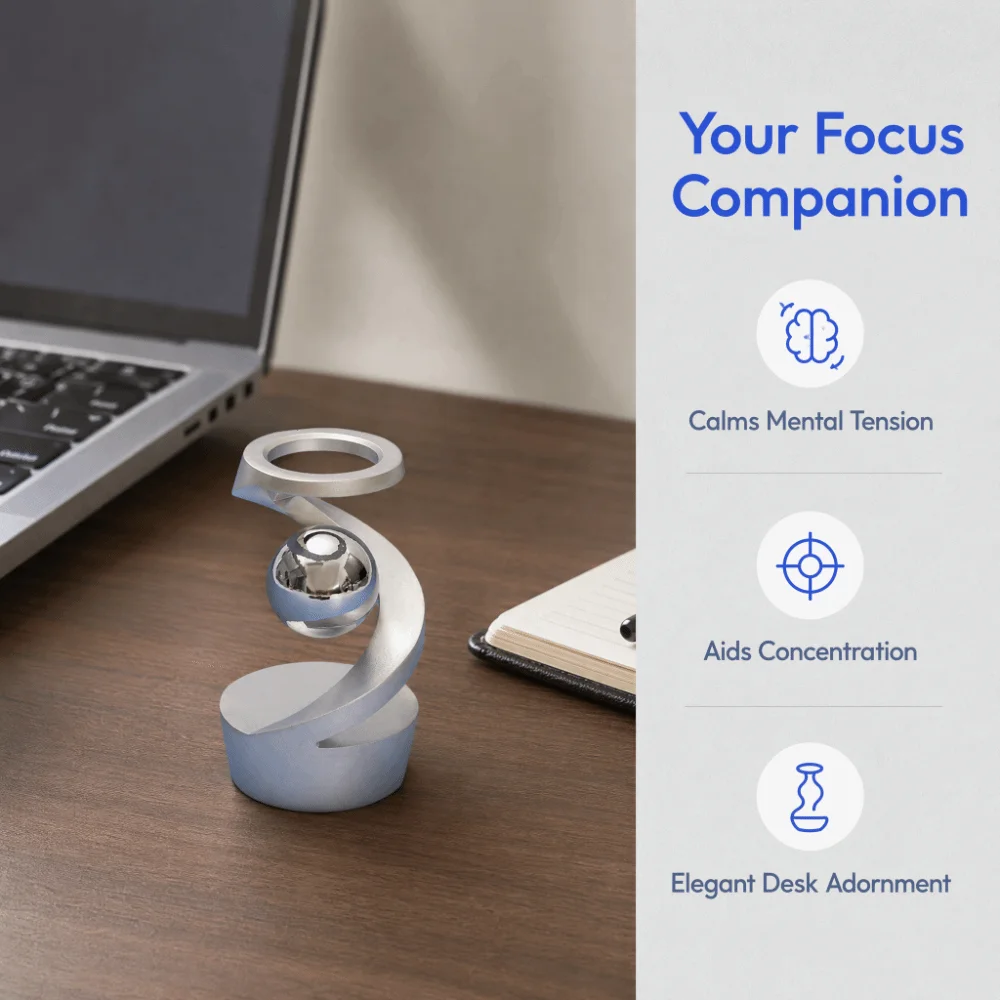 Aluminum Alloy Levitating Gyroscope 3.03x1.77in Suspended Ball Desk Spinner Silver Color Spinning Craft Kinetic Desk