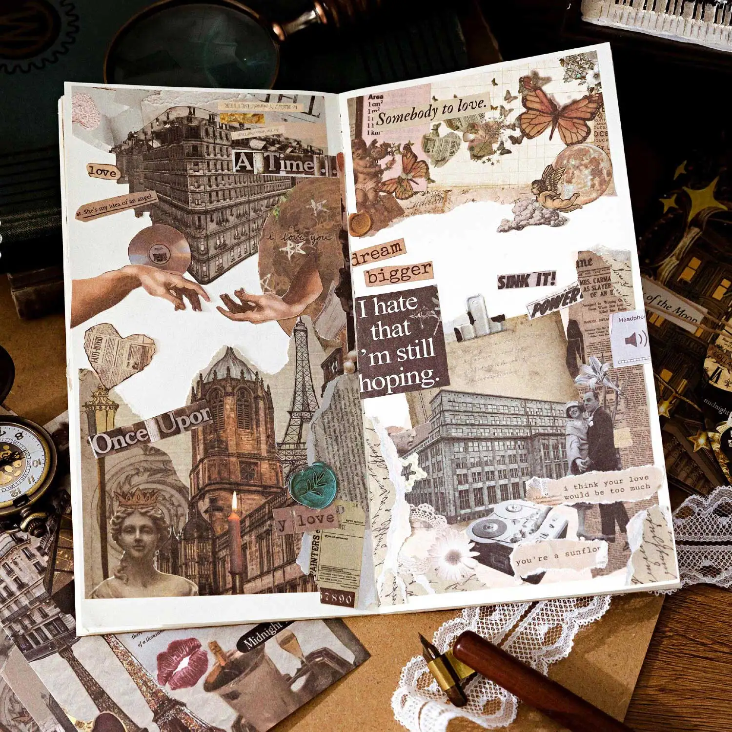 6 عبوات/مجموعة من سلسلة ورشة عمل الكولاج، لوحة مذكرة ورقية مزخرفة لطيفة وجميلة #5