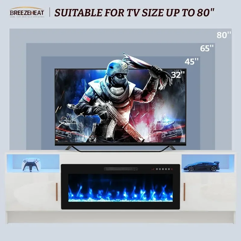 BREEZEHEAT Electric Fireplace TV Stand with 36 inch Fireplace Up to 80