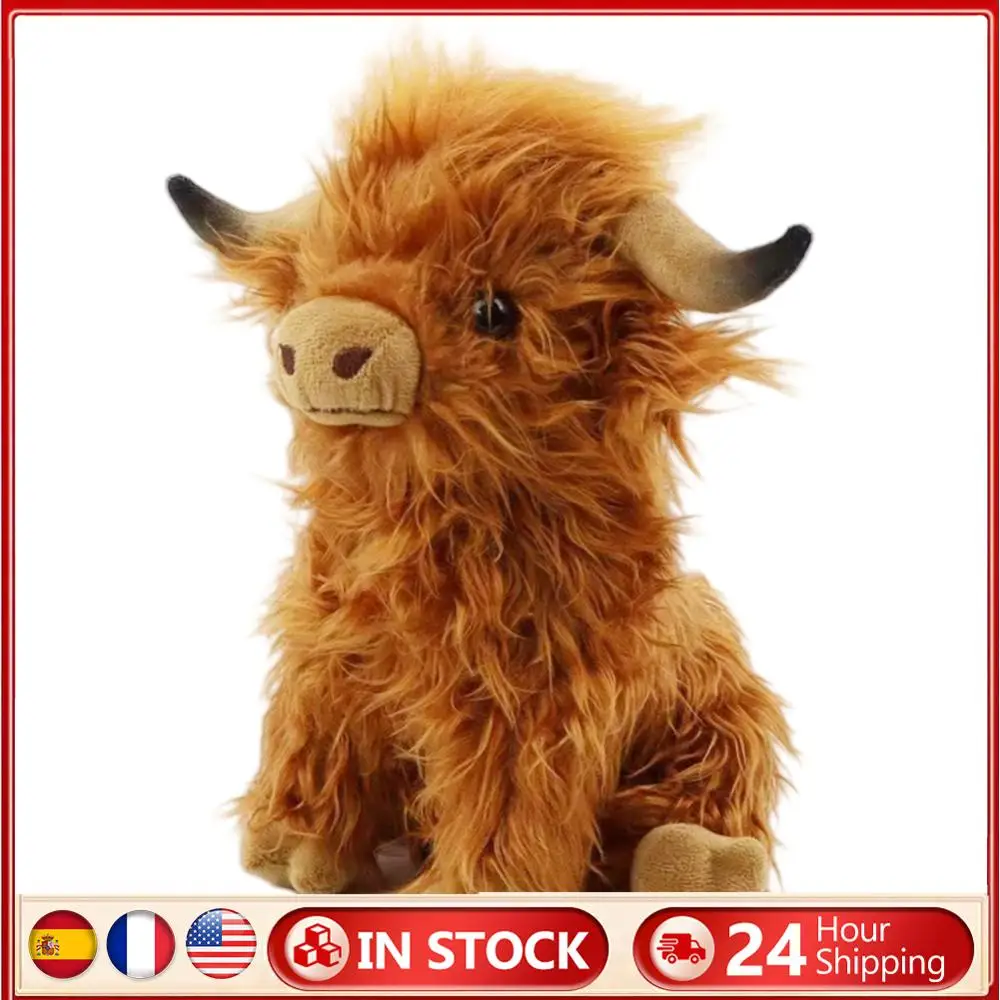 

Коричневая шотландская хайлендская корова, плюшевая игрушка, детская корова, мягкая игрушка, хайлендская корова, сопровождающая плюшевую игрушку, подарки на день рождения для мальчиков и девочек