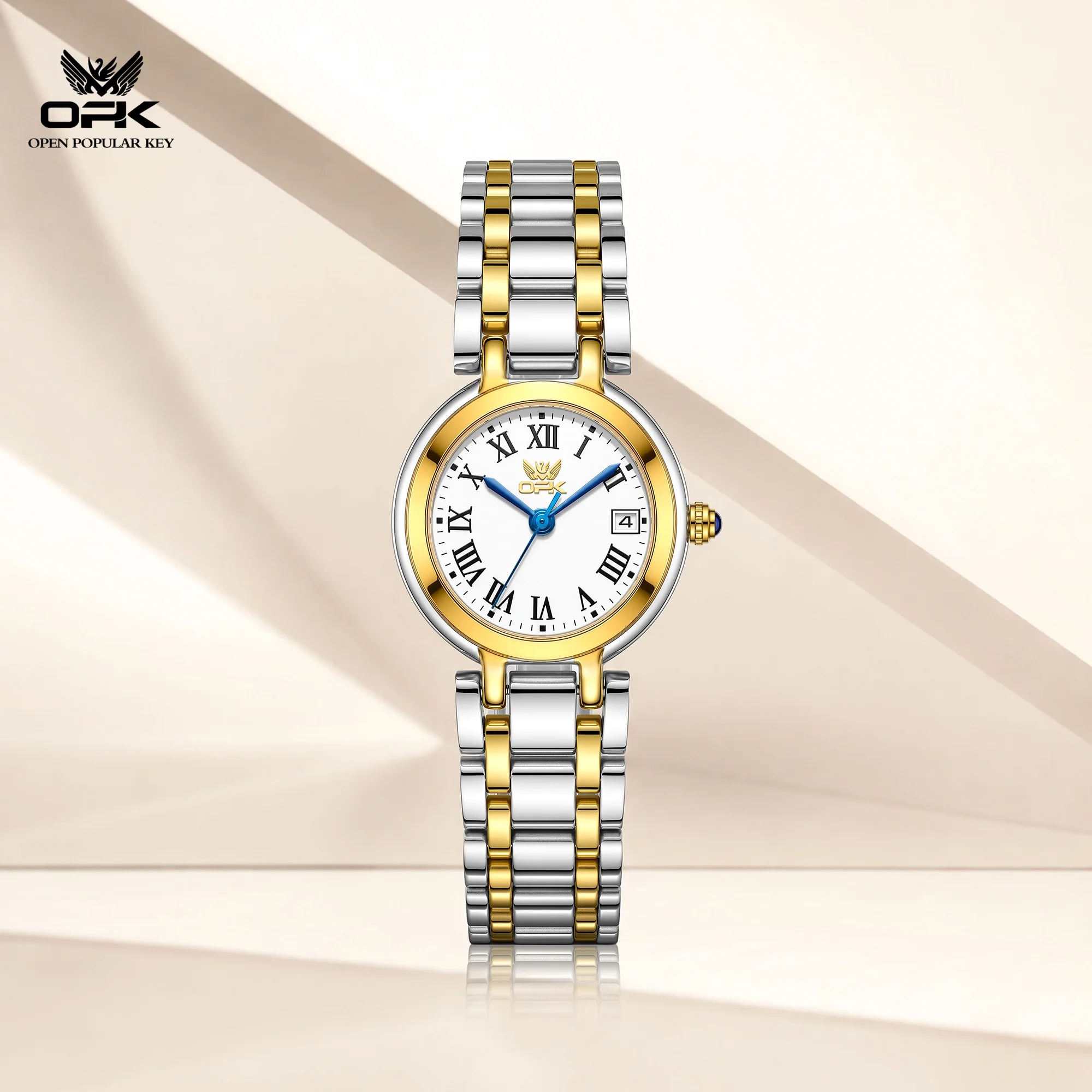 OPK 6107 Elegance Quartz Movement Urban Modern Women Watch Round Dial 30m Waterproof Steel Strip Calendar Window Watch