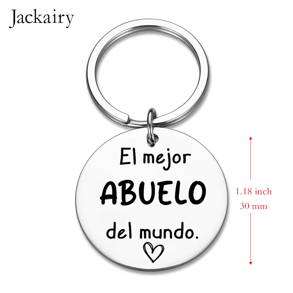 Keychain Gift for Grandfather El Mejor ABUELO Del Mundo Stainless Steel Charms Family Jewelry Birthday Christmas Gift for Man