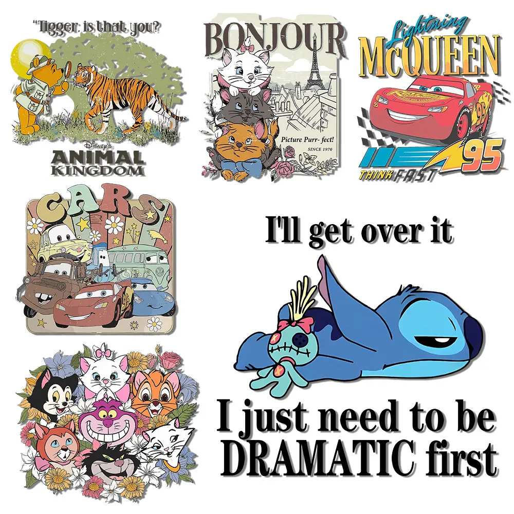 Cars Winnie the Pooh Stitch Iron on Transfers Heat Transfer Stickers Ironing Decals for Clothes