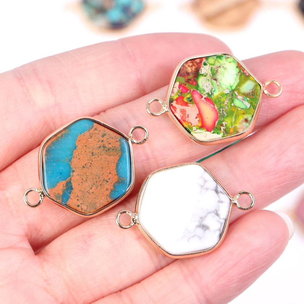 Natural Stone Pendants Hexagon Colorful Sea Sediment Pendants Charms For Jewelry Making Diy Crafts Necklace Handmade Accessories