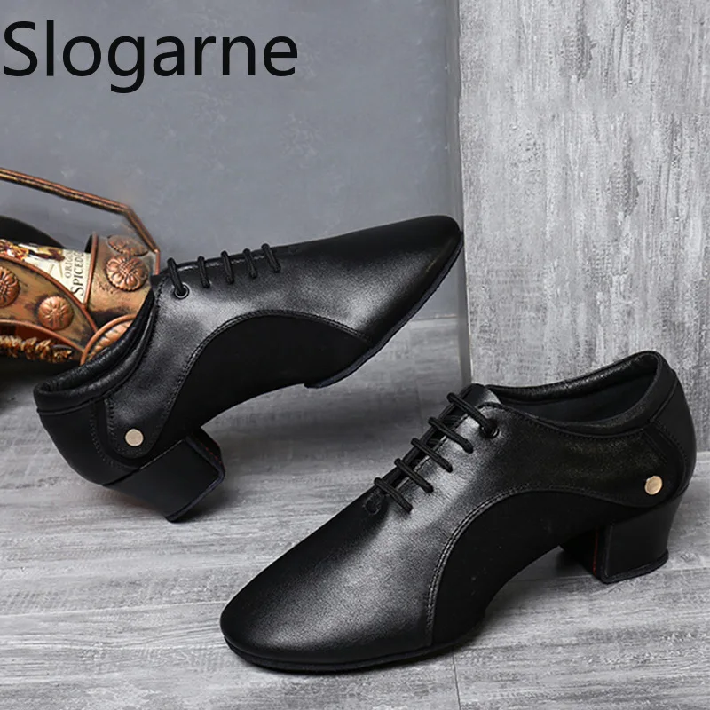 الرجال 4.5 سنتيمتر الكعوب الأحذية اللاتينية الذكور 2025 جديد لينة الجلود أحذية الرقص الحديثة رجل الكعوب الجاز الفالس التانغو أحذية رياضية المرحلة الأحذية