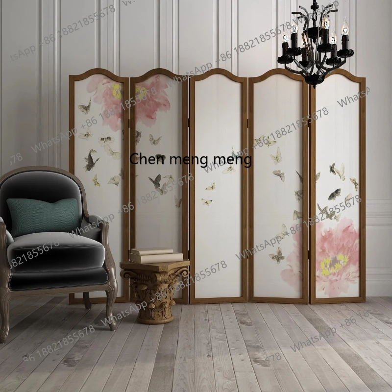 

European semi-transparent solid wood screen partition entrance hotel living room bedroom screen