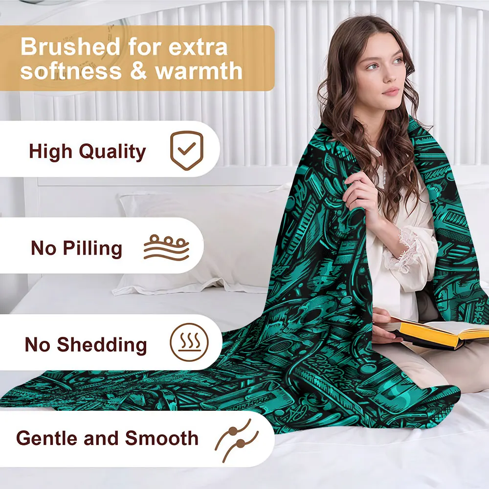 Graffiti Weapon Doodle Soft Warm Flannel Blanket Lightweight Cozy Christmas Halloween Home Decor Room