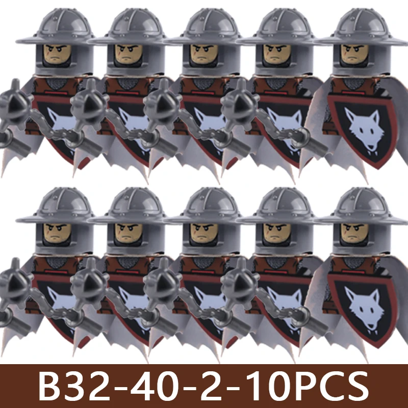 Mittelalterliche Burg-Soldaten-Figuren Bausteine Militär Armee Ritter Römischer Krieger Infanterie Miliz Ork Zubehör Bausteine Spielzeug