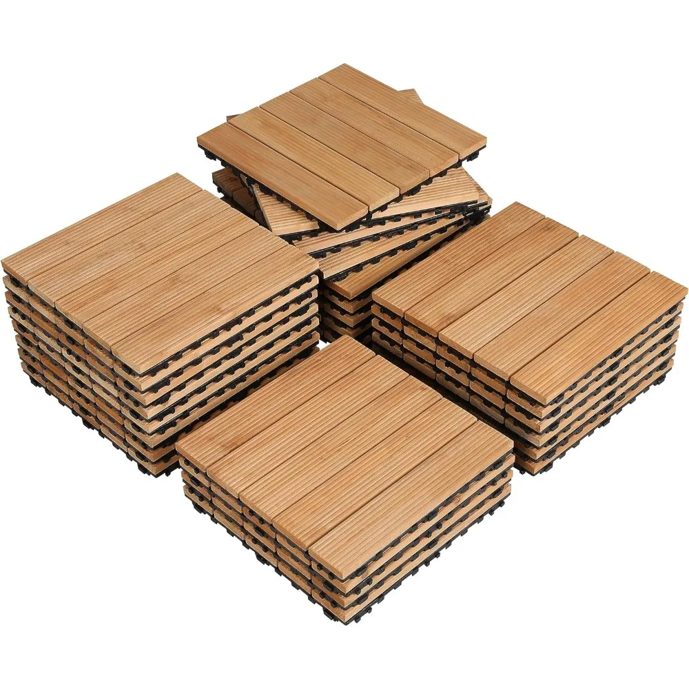 27PCS Interlocking Patio Deck Tiles Outdoor Flooring for Garden Poolside Fir Wood Indoor Natural Wood