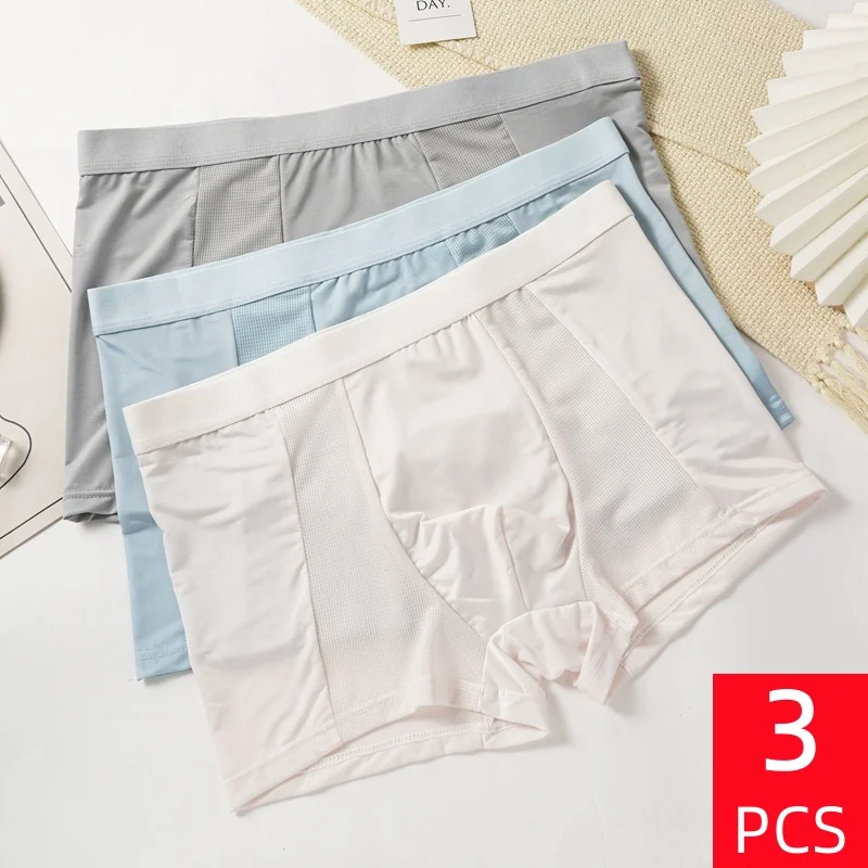 

3 Pcs/Lot Men's Summer Ultra-Thin Ice Silk Boxers Briefs Cool Breathable Comfortable Underwear Sexy Seamless Underpants