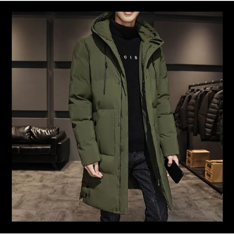 جديد الشتاء موضة تنوعا سميكة الدافئة معطف أسفل القطن وسادة مبطنة الرجال العصرية منتصف طول مقنعين القطن وسادة مبطنة