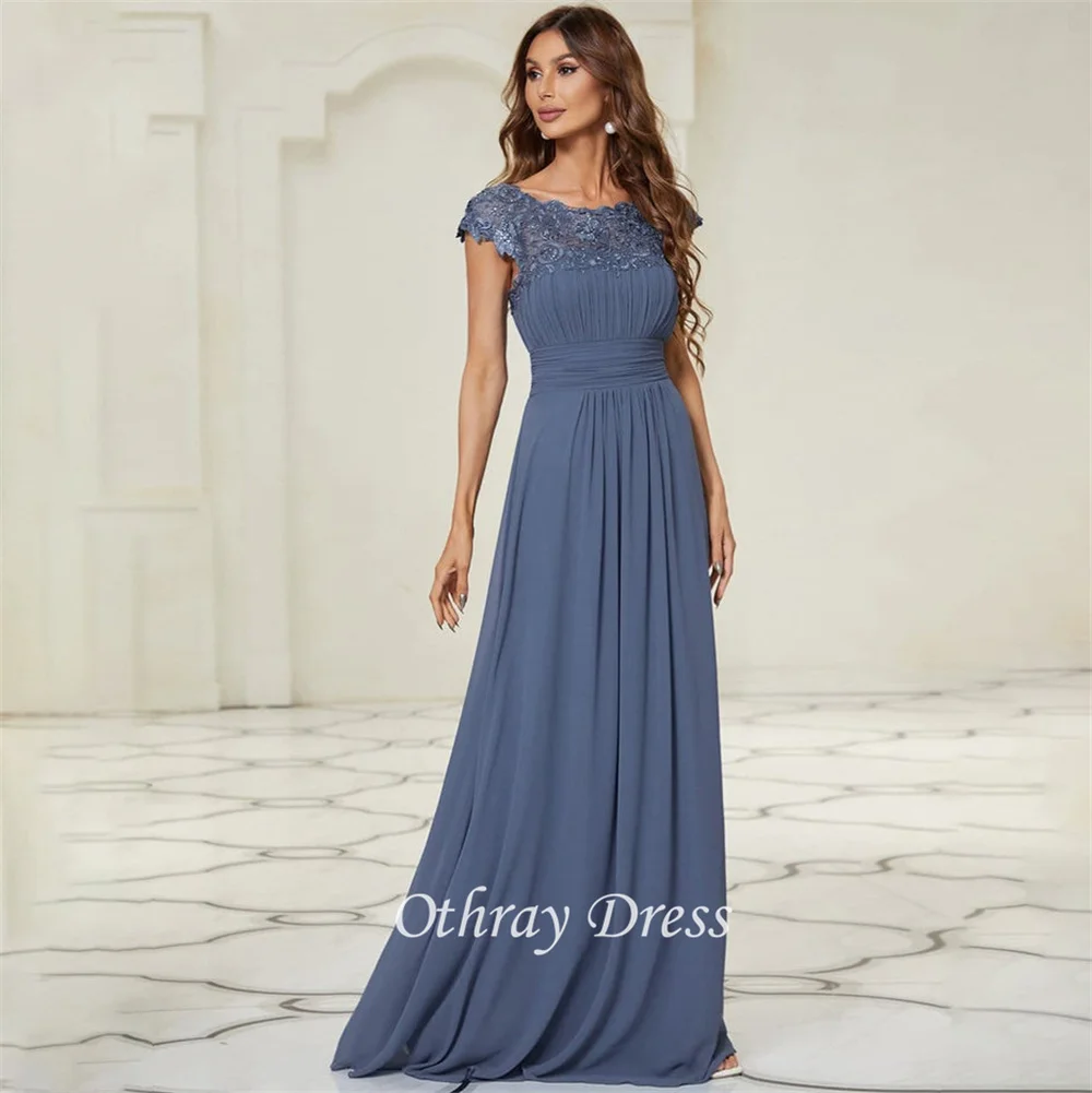 Elegant Scoop Neck Bridesmaid Dress Lace Cap Sleeves Wedding Guest Dresses Chiffon Party Dresses Wedding Robes Invitée Mariage