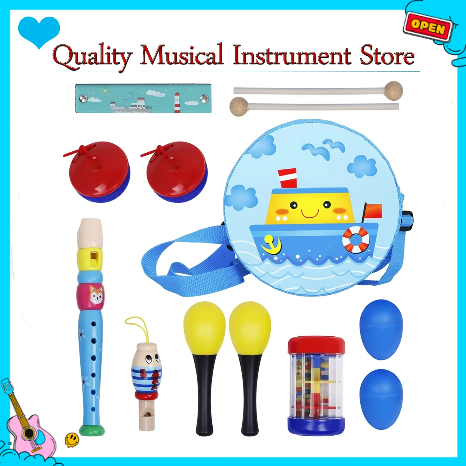 13 قطعة/المجموعة أورف أدوات الرضع لعب هدايا الأطفال الموسيقى التنوير هارمونيكا الرمال المطرقة البيض الصنجات سلامة مريحة #1