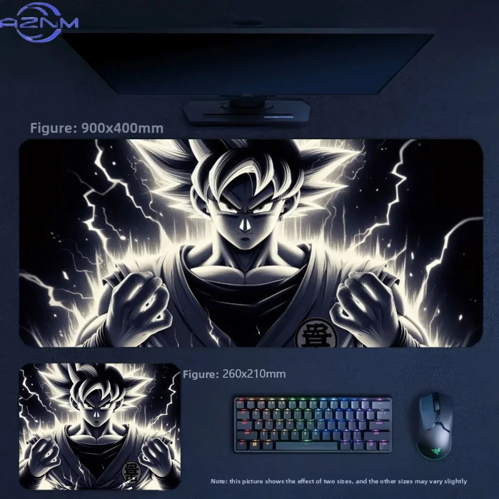Anime Dragon Ball Goku Black White Lightning Large Mousepad Rubber Non-Slip Gaming Desk Mat Keyboard Pad for Home Office Decor