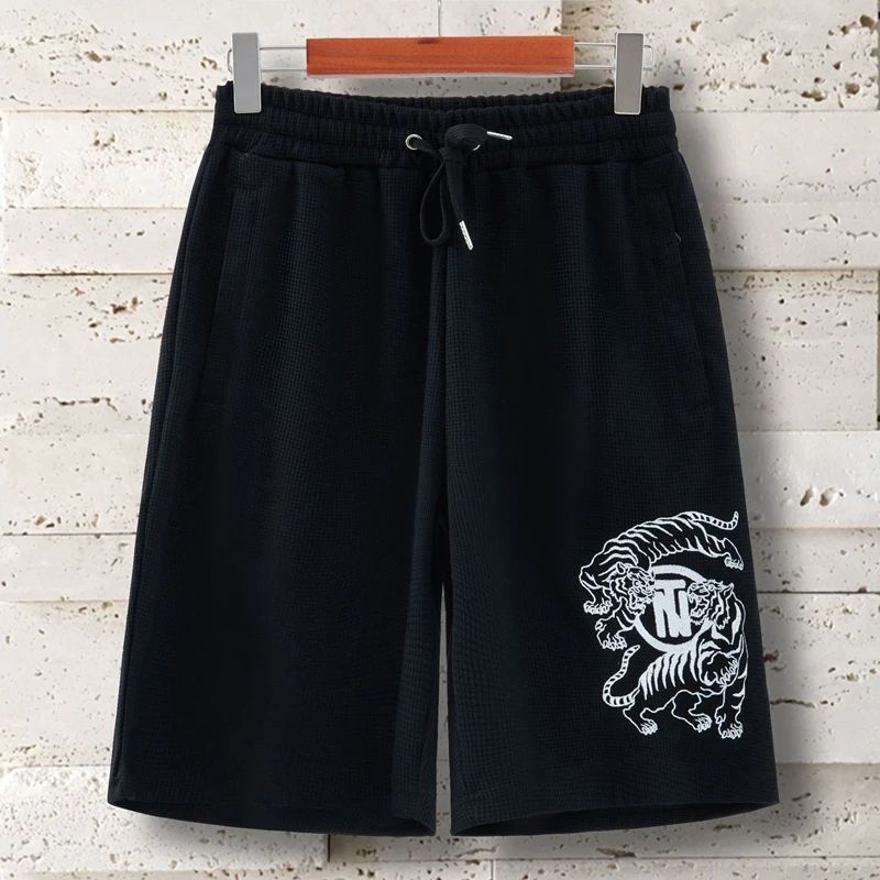 Lyprerazy Chinese Style Tiger Embroidery Shorts Men's Summer Casual Cotton Shorts