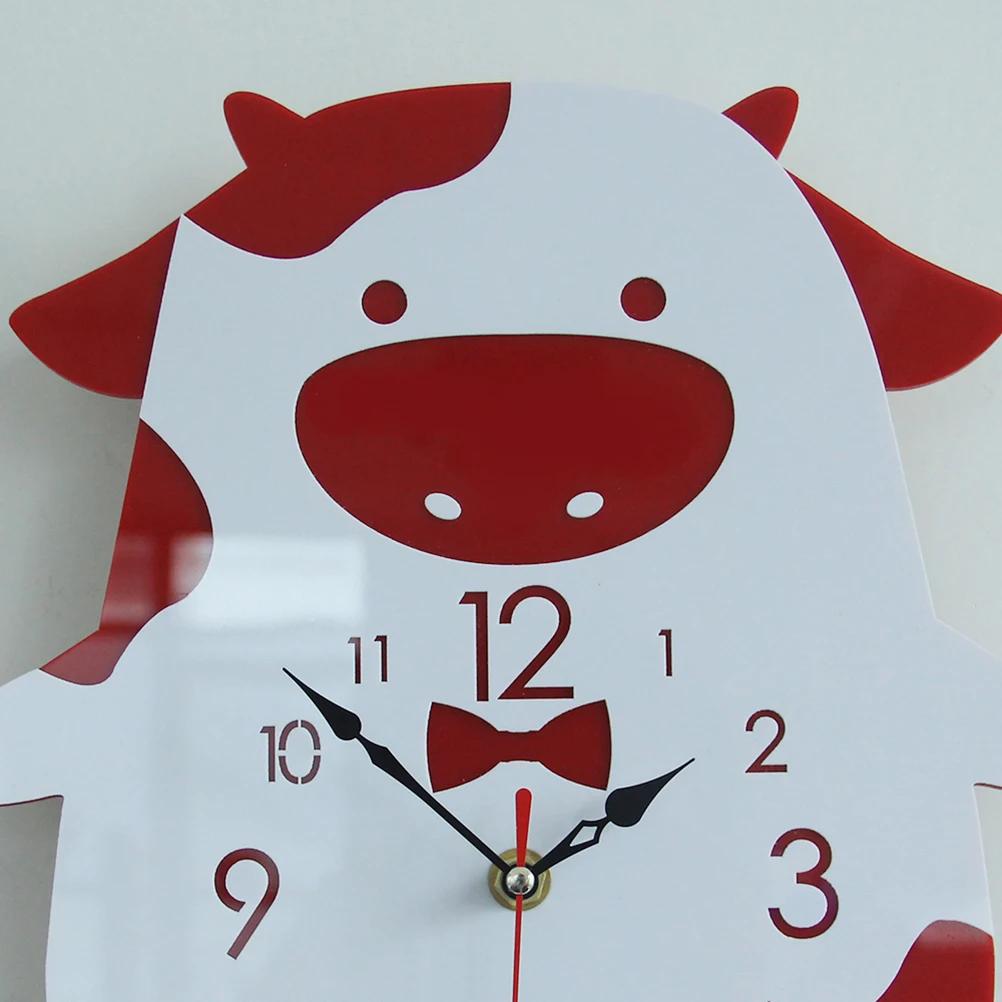 

Animal Pendulum Clock Easy to Install Cartoon Cow Shape Swing Wall Silent Bamboo