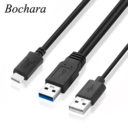 Bochara 2 w 1 USB 3.0 typ od męskiego do rodzaj USB C 3.1 3.0 męski kabel zasilający USB2.0 Splitter do HDD