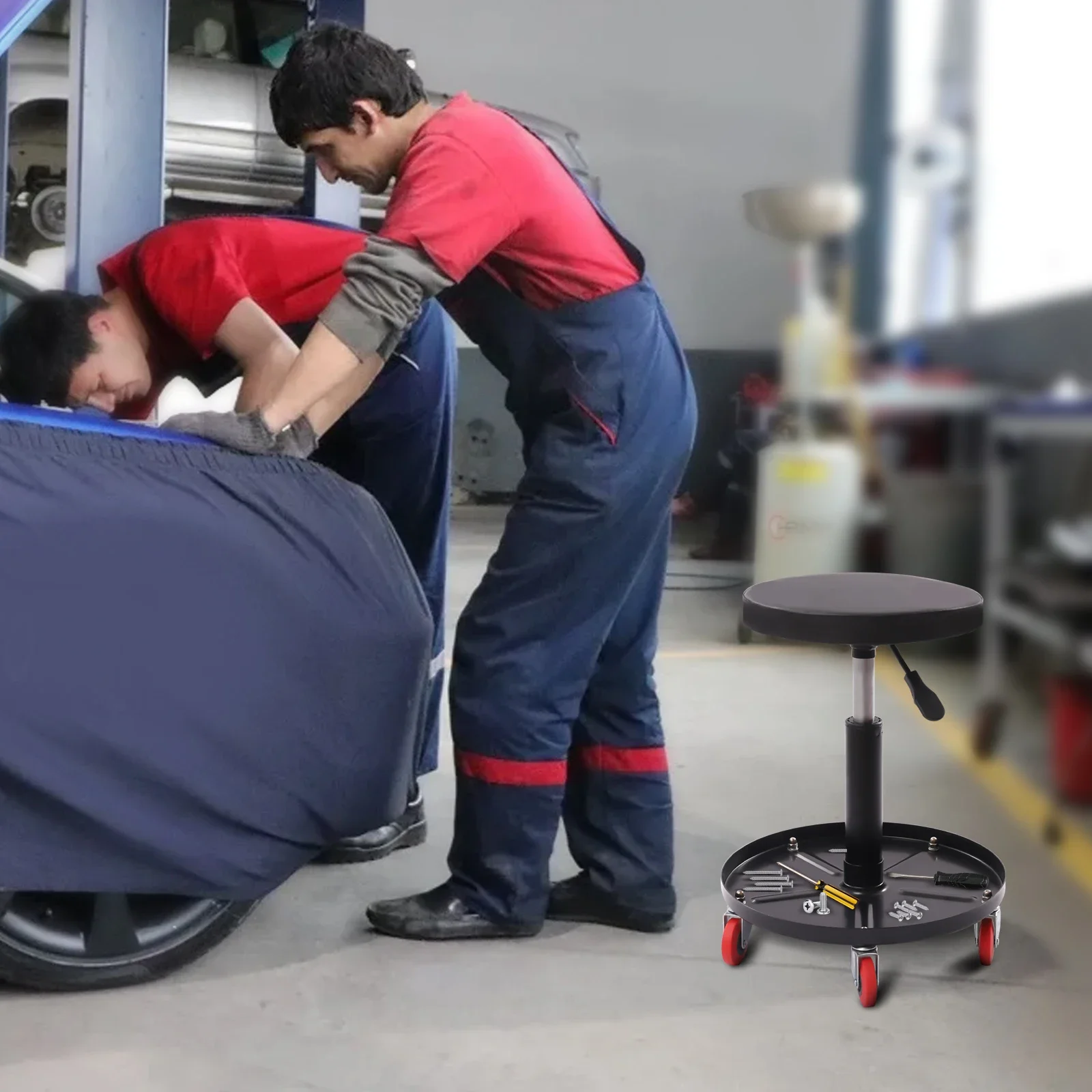 Mechanic Stool 300 LBS Rolling Pneumatic Creeper Garage/Shop Seat Padded Rolling Workshop Stool for Garage Auto Repair