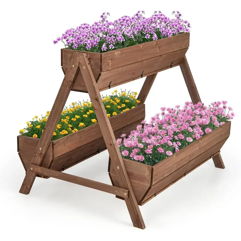 Large Wooden Planter Boxes for Vegetables, Fruits, and Herbs with Drainage Holes, Suitable for Indoor and Outdoor Use, Brown