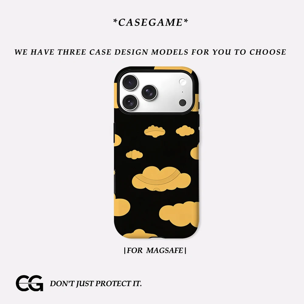 Casegame Matte Bumper für MagSafe Hülle für iPhone 17 16 15 14 Plus 13 Pro Max Stoßfeste Harte PC Schwarz-Gelbe Wolken Schutzhülle