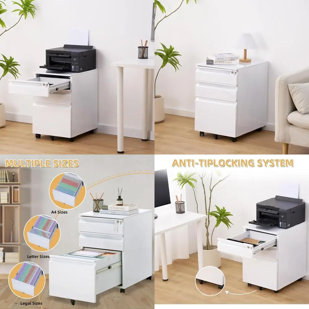 

Мобильный шкаф для документов с 3 выдвижными ящиками и замком для домашнего офиса, формат Letter/Legal/A4, с защитой от опрокидывания, на колесиках, в разобранном виде