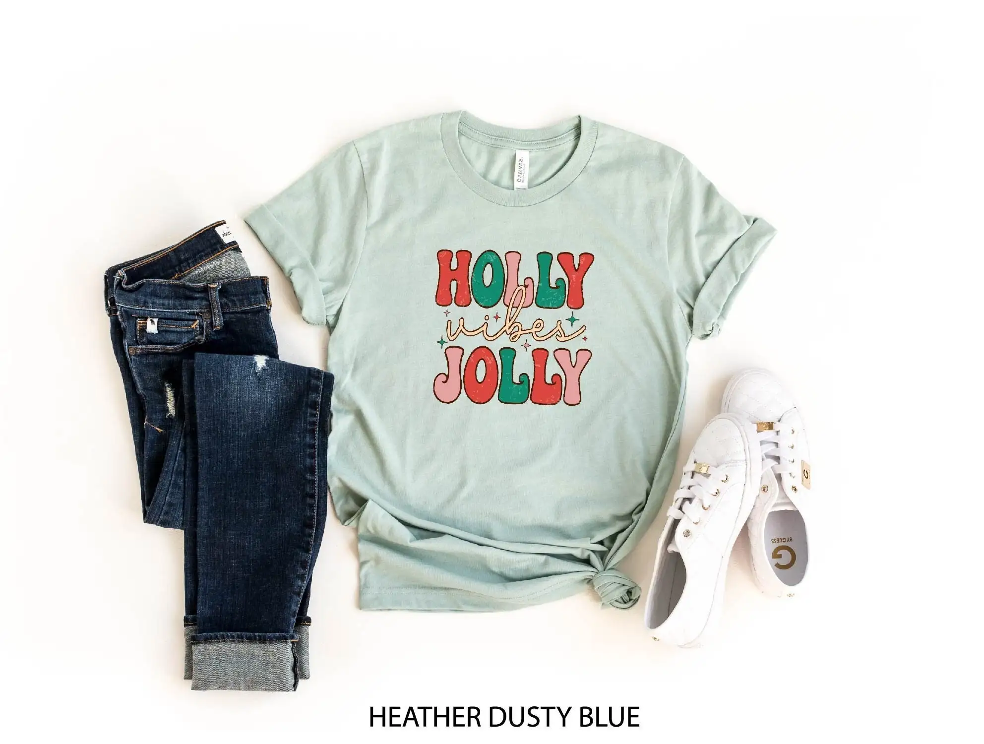 Holly Vibes T Shirt Jolly Christmas Funny Vacation Holiday Apparel Retro