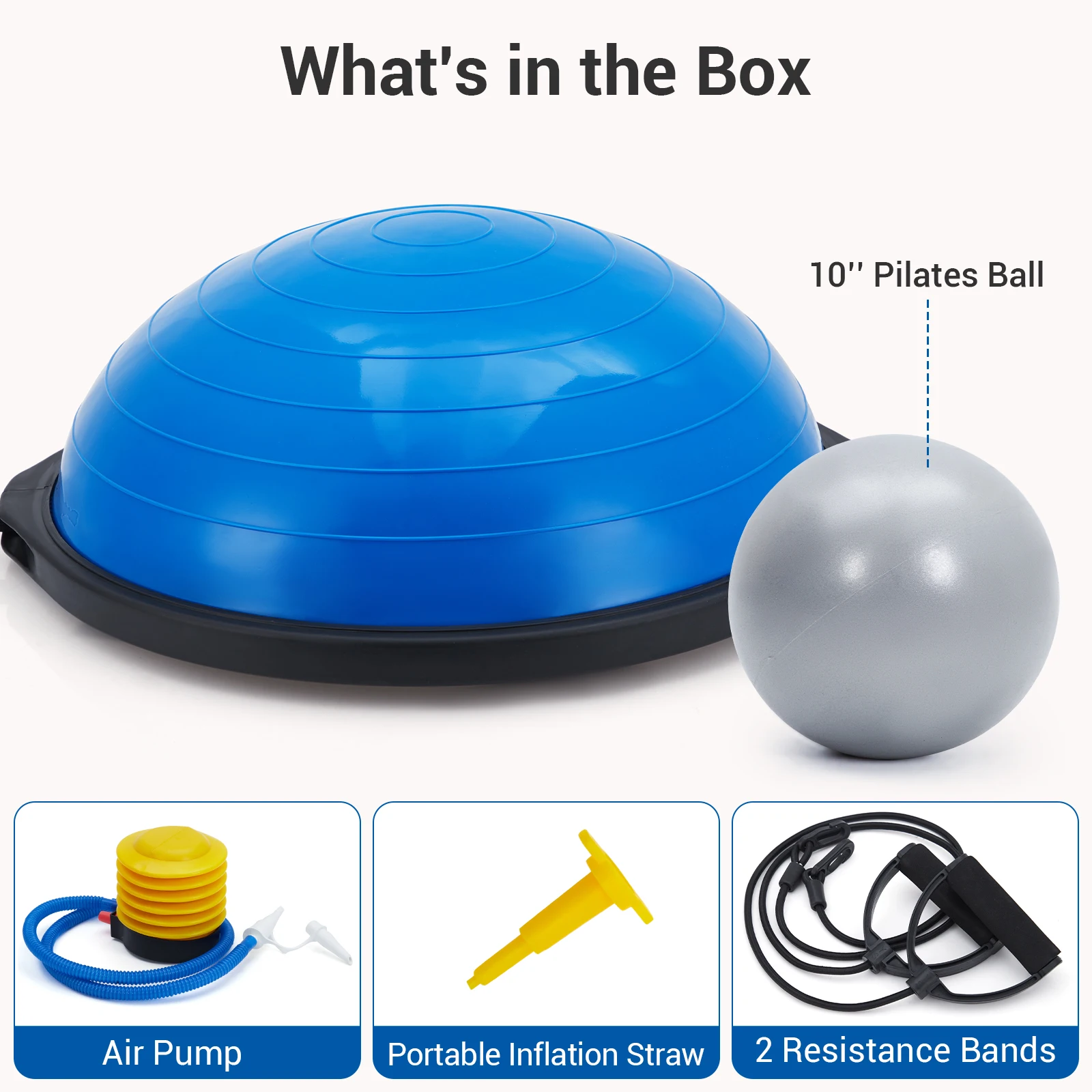 Mezza palla da allenamento per l’equilibrio, 25 pollici – attrezzo per yoga e pilates, con base antiscivolo, 2 fasce elastiche, pompa per i piedi e palla da esercizio in omaggio – ideale per