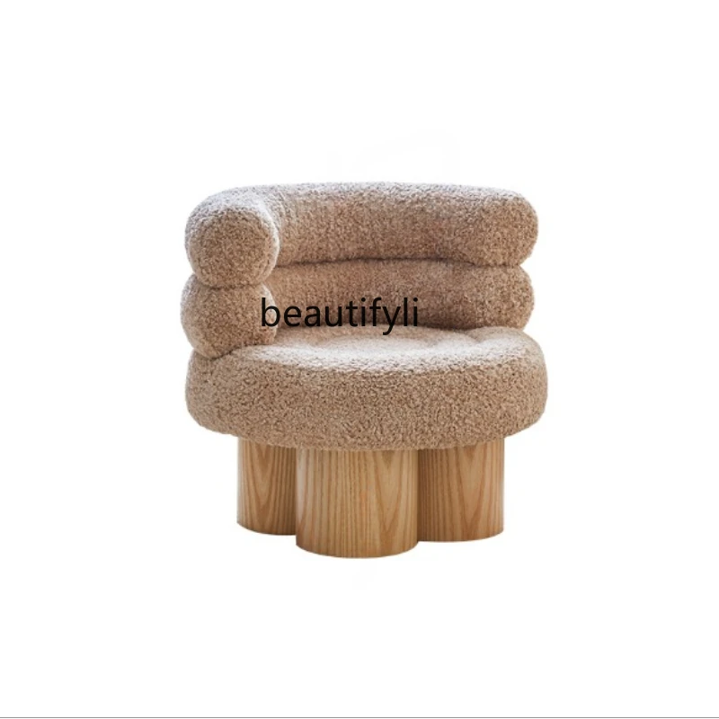 

Modern Minimalist Leisure Chair Retro Style Lamb Wool Couch Single-Seat Sofa Chair Couch Cream Style Lazy Sofa furniture