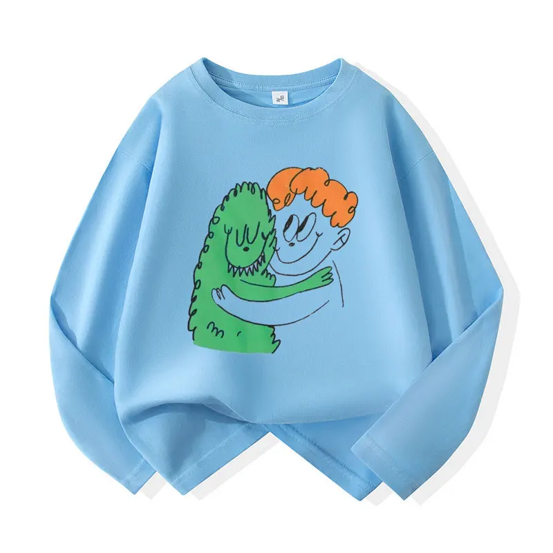 Kids Long Sleeve T-shirt Multi-color Loose O-neck Cartoon Print Tops for Boys Girls Spring Autumn Casual Teenager Children Tees