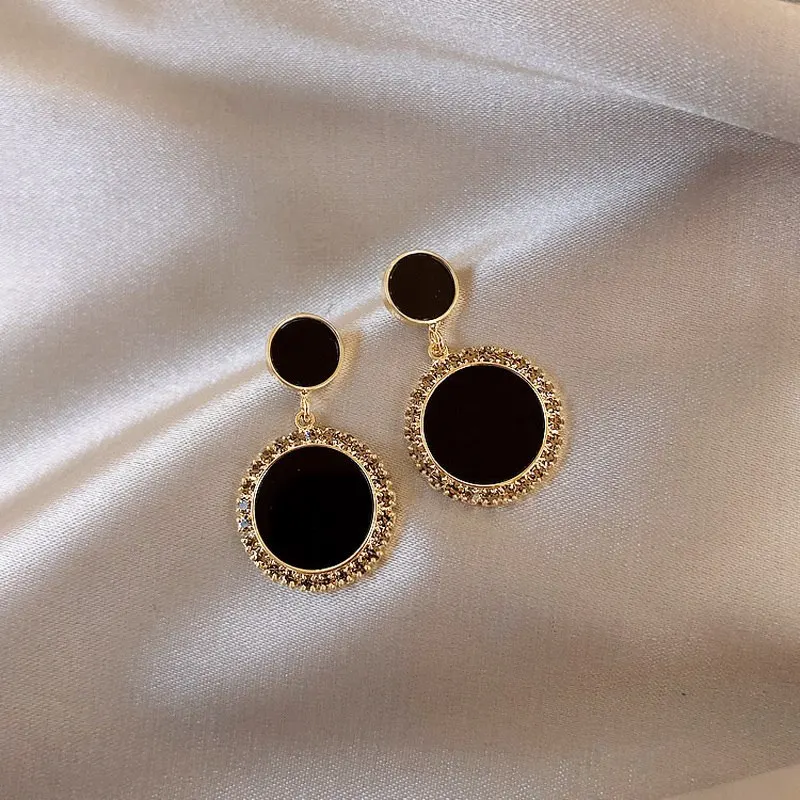 Women's Korean Style Black Zircon Stud Earrings, Geometric