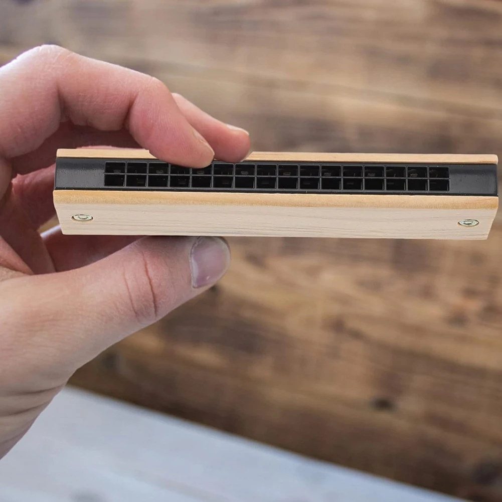 1pc Harmonica Wooden 16 Holes Key Harmonica Mouth Organ Musical Wind Instrument 13x2.8x2.2cm Clear Sound 1pc Harmonica