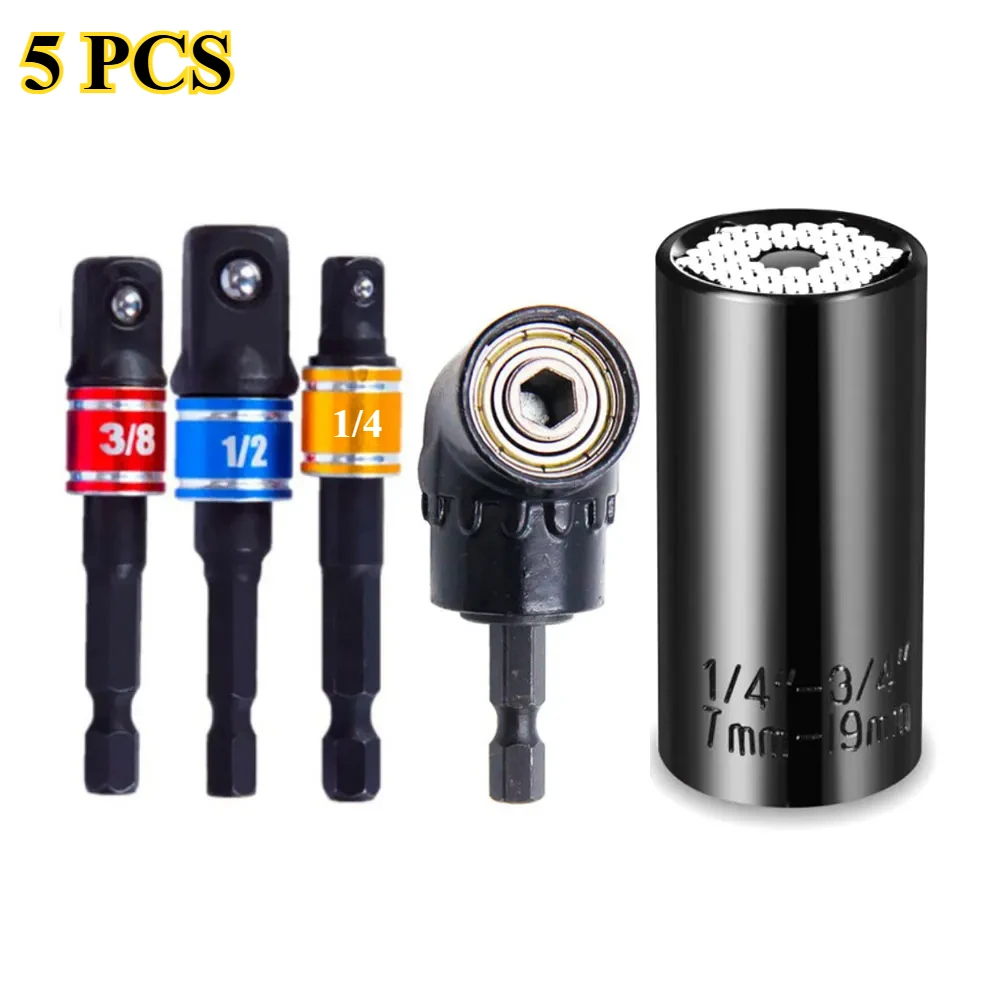 

3/4Pcs Universal Socket Wrench Tool Set and Impact Grade Driver Socket Adapter Extension 105 Degree Right Angle Screwdriver