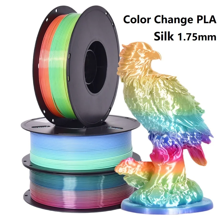 

Многоцветная быстросменная нить из шелка PLA 1,75 мм, 1 кг, 500 г, 250 г, материал для 3D-принтера, блестящая нить, Радуга, PLA, градиент, комплект