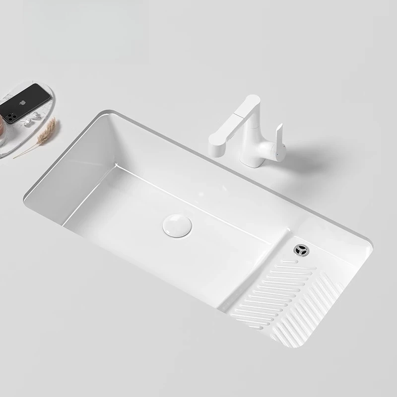 

Balcony small apartment laundry pool square ceramic left and right washboard laundry basin household large under-counter basin