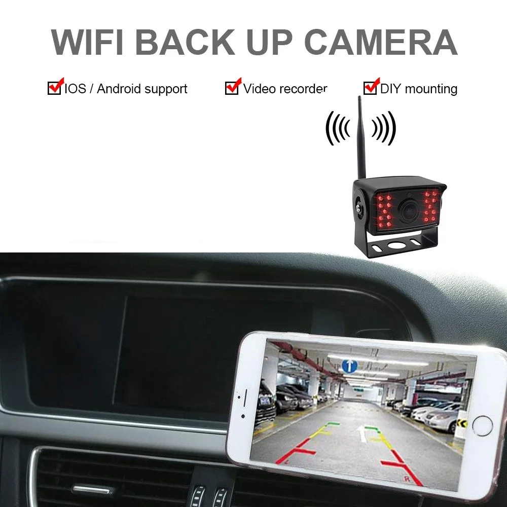 CareDrive CC980-W Infrared LED WiFi Reverse Camera Night Vision Wireless Monitoring System for Trucks Trailers Car Reversing Aid