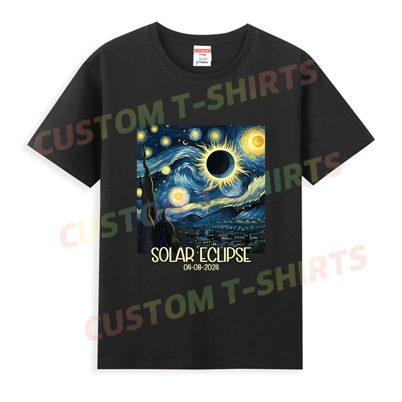 

2026 Men T Shirt Casual Van Gogh Starry Night Total Solar Eclipse April 8 T-shirt Graphic Comfortable Streetwear S-3XL Cool Tee