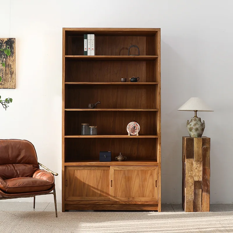 HYS old elm bookshelf wabi wind furniture floor-to-ceiling multi-functional storage display cabinet household solid wood