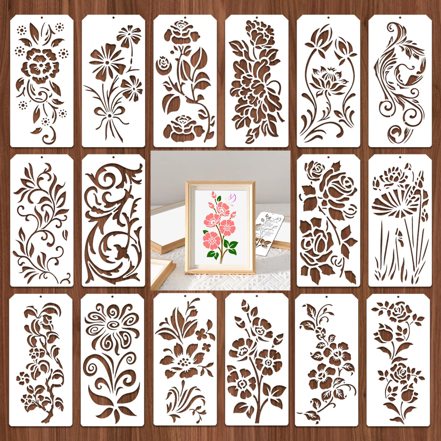 16PC Geometric Floral Stencil Set for DIY Art Crafts, Doodle Sketching Handmade Projects - Reusable Templates for Artists Adults