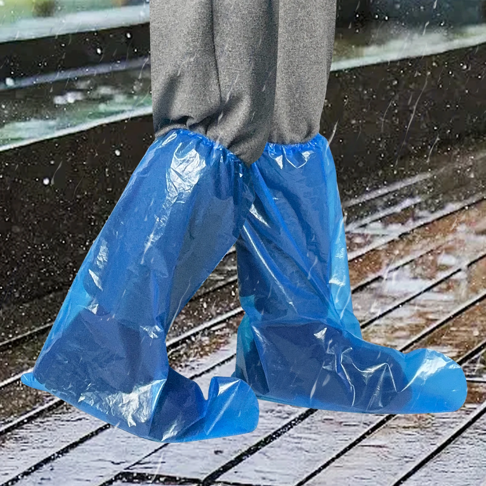 100Pcs DisposableThicker Boot and Shoe Covers, 19 Inch Tall, Extra Large Waterproof Anti-Slip Overshoe Rainy Day Foot Protectors