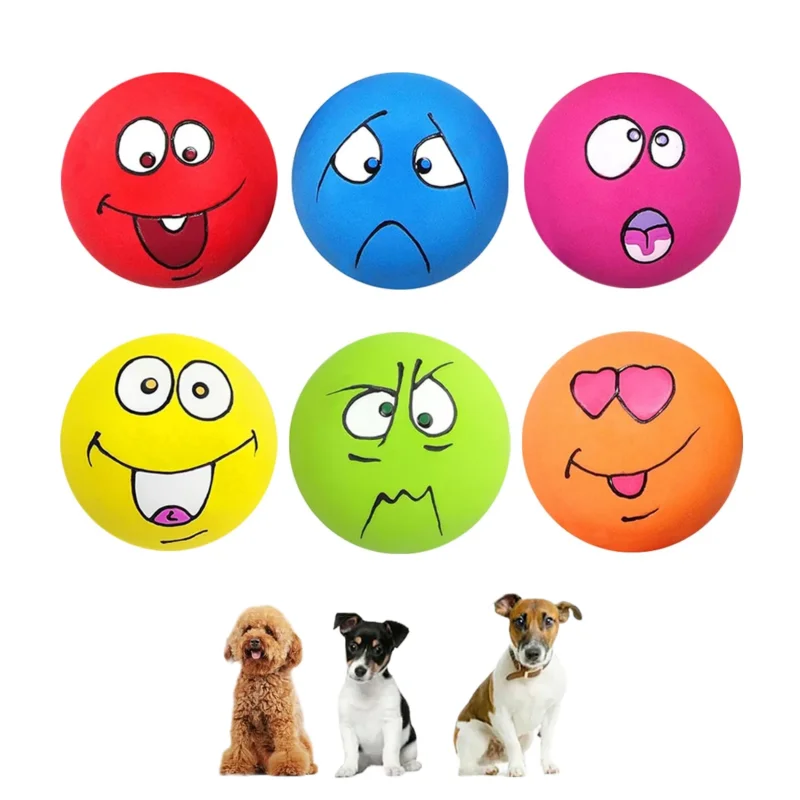 

6pcs Latex Dog Squeaky Toys Soft Smiley Face Dog Toys Chewing Squeaky Toy Fetch Play Balls for Puppy Small Pets Dog Accessories