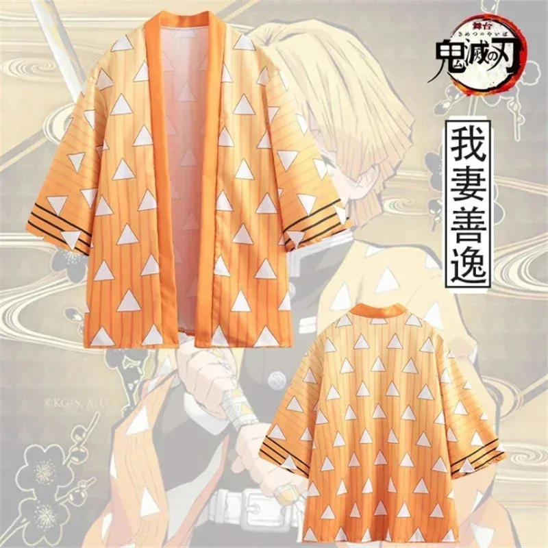 Demon Slayer Kimetsu no Yaiba кимоно с 3D принтом Haori Yukata японское аниме косплей повседневная крутая уличная одежда плащ Zenitsu Tanjaa