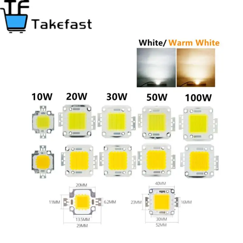 Biały/ciepły biały 10W 20W 30W 50W 100W świecący czip LED DC 12V 36V COB zintegrowany ledowy Chip lampa DIY reflektor reflektor żarówka