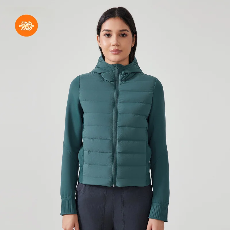 DAVIDSHAO EU US taille automne hiver imperméable léger doudoune femmes à capuche fermeture éclair col montant chaud Fitness sport manteau
