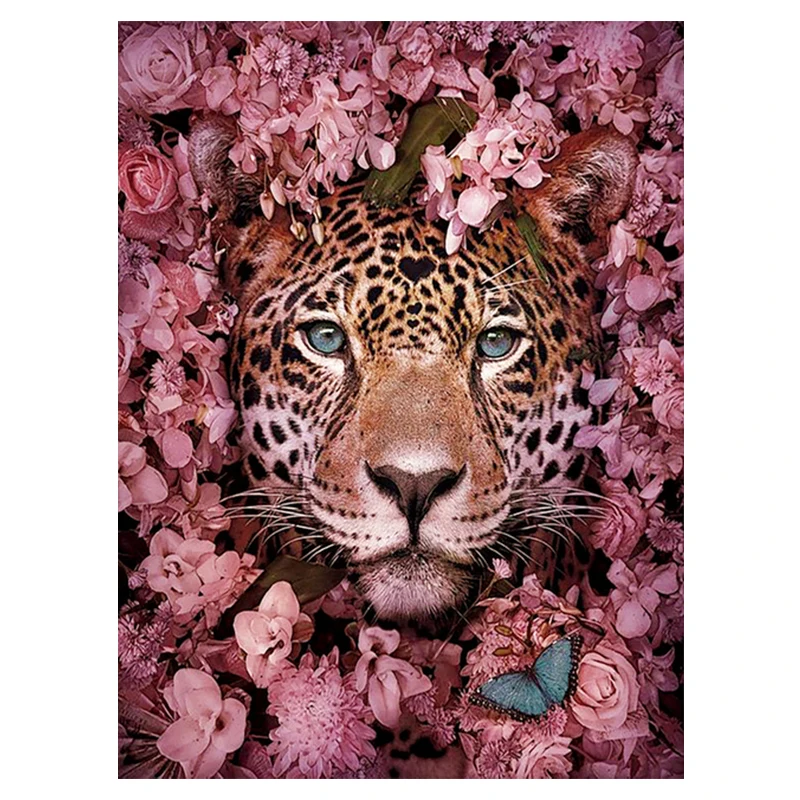 5D bricolage diamant peinture léopard tigre discuter visage et fleurs broderie Animal plein diamant point de croix perceuse décor à la maison cadeau