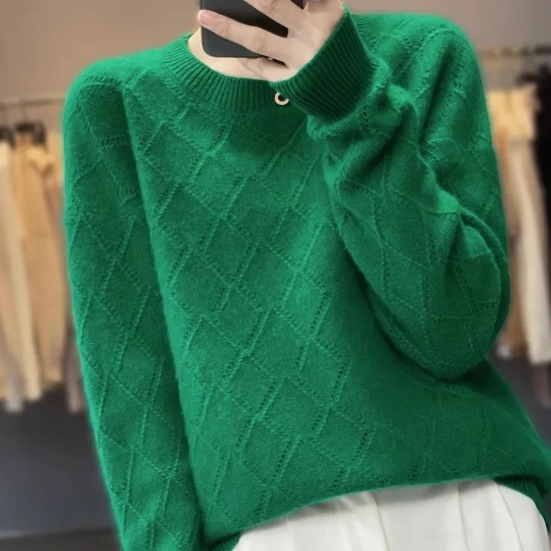 2024 New cashmere sweater women\'s sweater in autumn and winter 100% merino wool fashion O-neck autumn warm pullover top