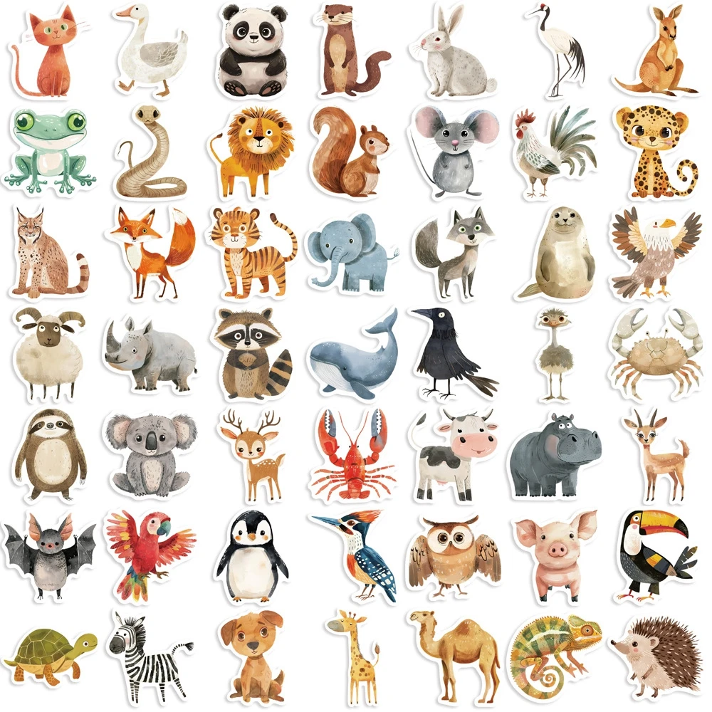 50pcs Cute children's calligraphy and painting animals Stickers For Suitcase Skateboard Laptop Luggage Phone Car Styling