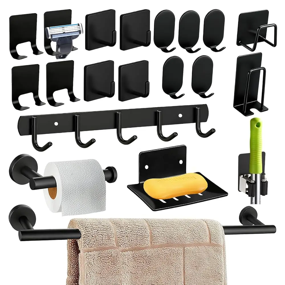 

Free Shipping-20 Pcs Black Bathroom Accessories Set, 15.3 Inch Bath Towel Bar Set, 304 Stainless Steel Bathroom Hardware Set, To