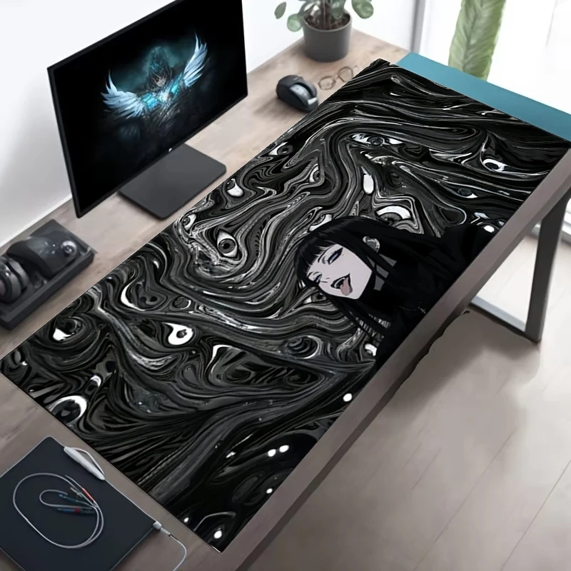 XXL 900x400mm Devil Eye Evil Girl Speed Gaming Mouse Pad Non-Slip Rubber Stitched Desk Mat for PC Laptop Office Gift