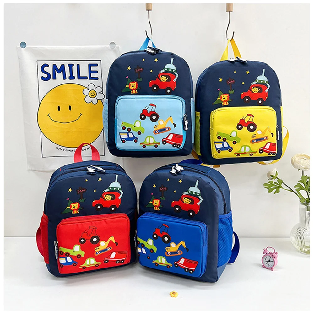 New Kindergarten Backpacks with Embroidered Name Children\'s Toy Cars Cartoon Backpack Custom Name Baby Boys Girls Schoolbags