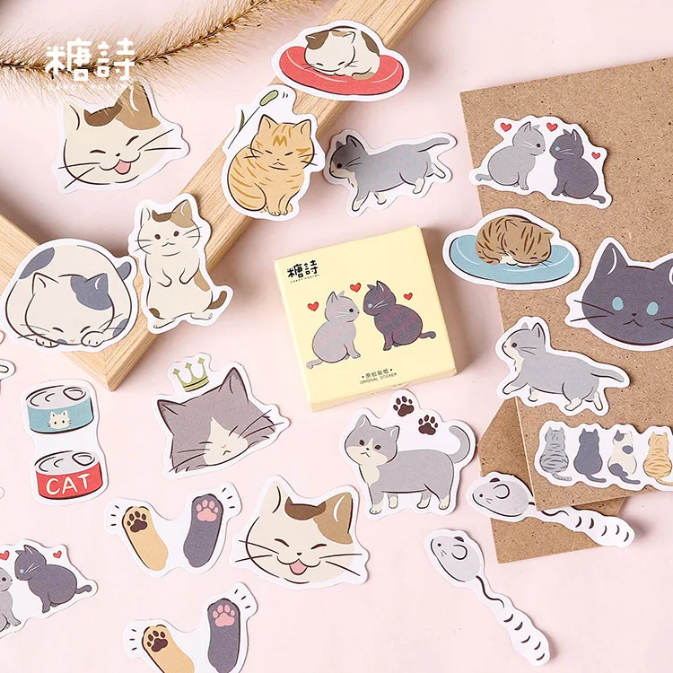 Cats Hand Account Stickers Cartoon Cute Decorative DIY  Boxed Stickers Kawaii